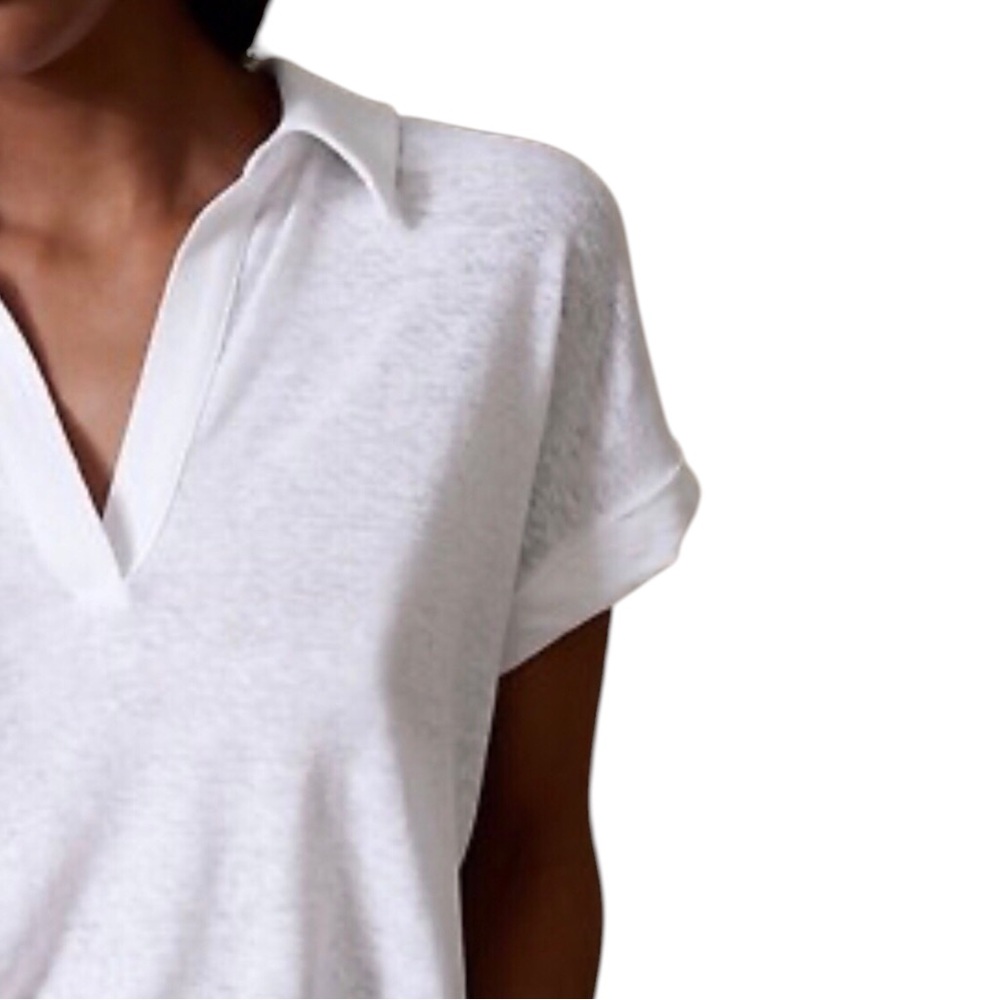 ◈SOLD◈ NWT Banana Republic Womens Linen Blend Polo V-Neck Top White NEW Size XS - Picture 3 of 13